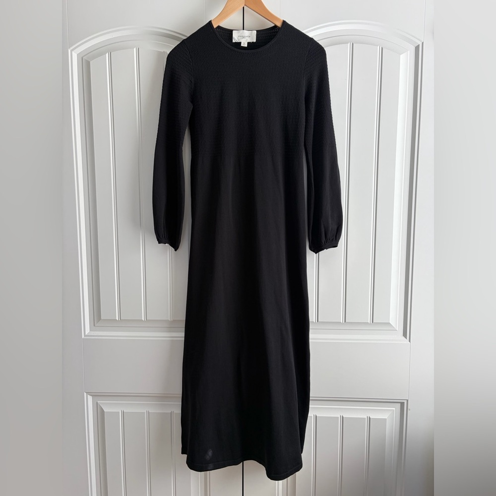 Tuckernuck Pomander Place Black Double Knit Lennox Midi Dress Puff Sleeves Sz XS - Picture 3 of 12